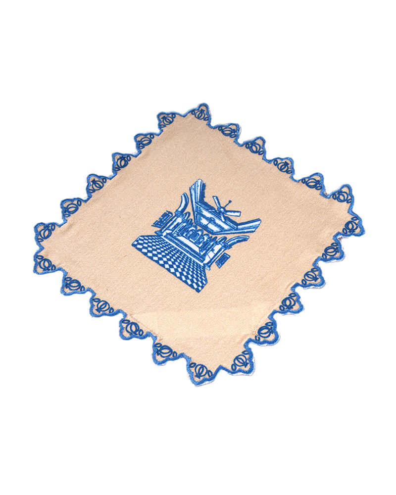 Chettinad cocktail napkin- Taupe & Teal Blue