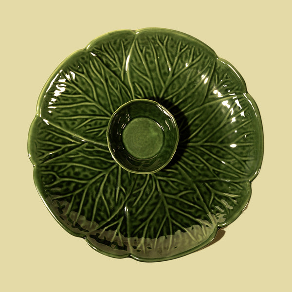 Mexican Clay Green Serving Dish with Dip (Dia 12)