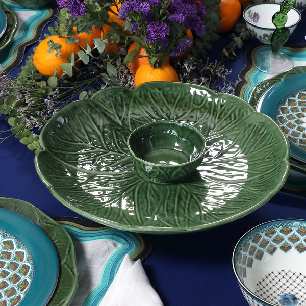 Mexican Clay Green Serving Dish with Dip (Dia 12)