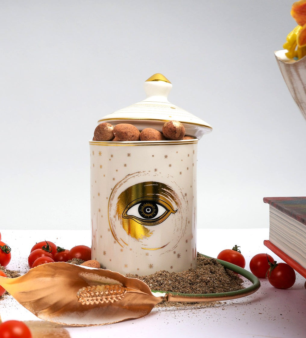 Evil eye Candleholder- Beige Gold eye
