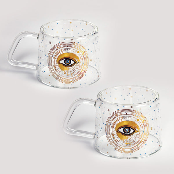 Evil Eye Double Walled Glass Cup Assorted 200 ml (200 ML - set of 2)
