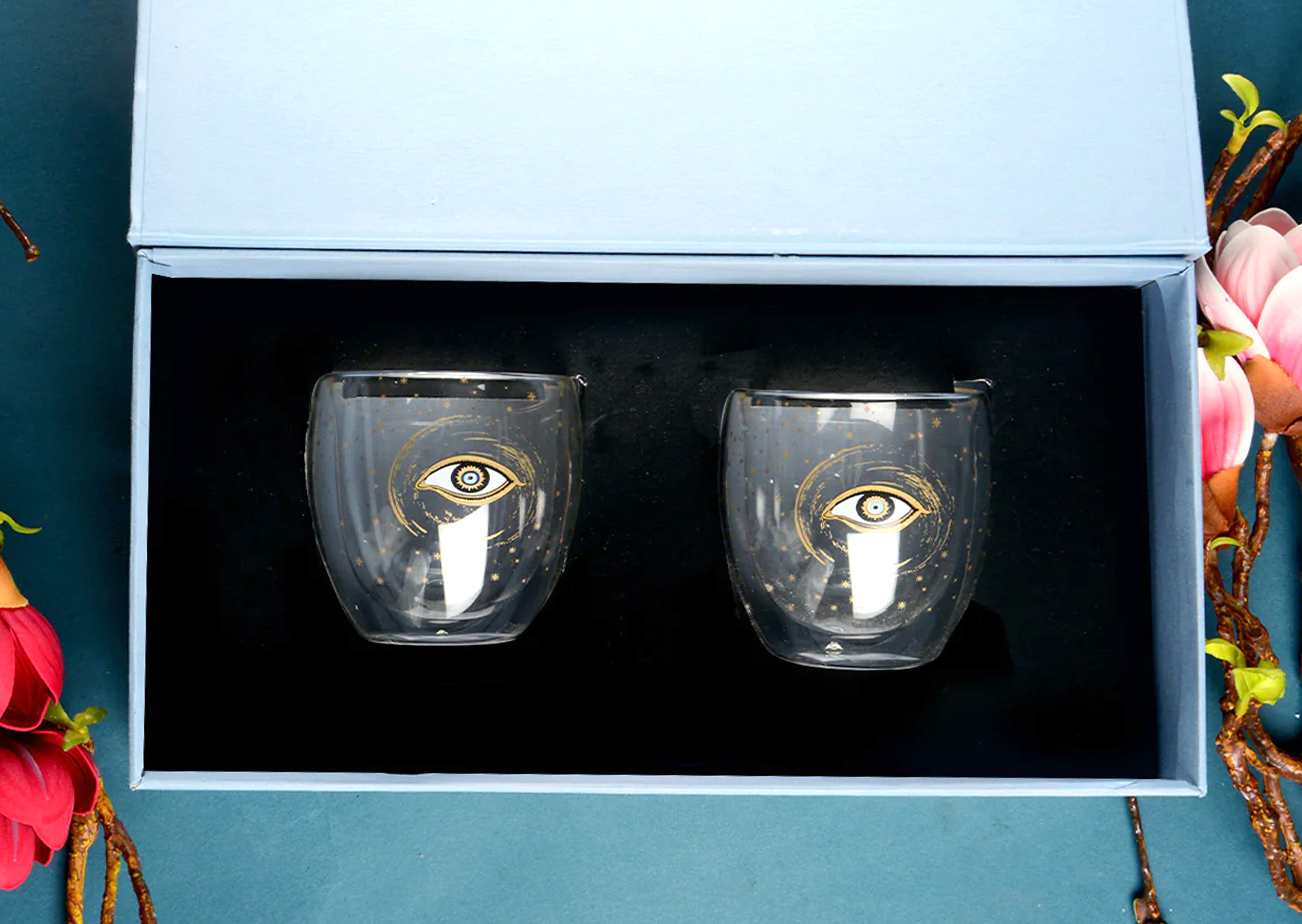 Evil Eye Gift Set of 2 Double Walled Glass