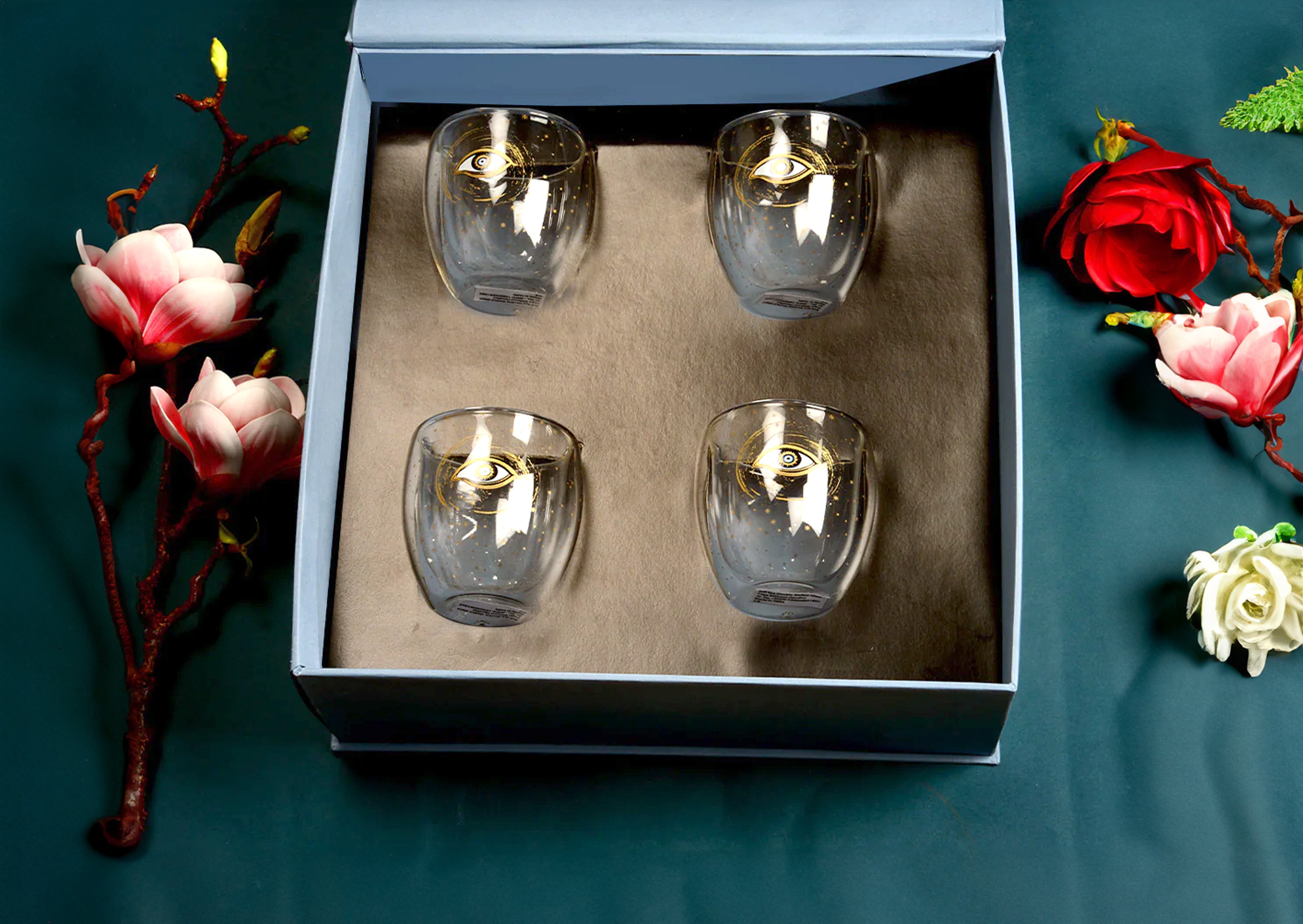 Evil Eye Gift Set of 4 Double Walled Glass