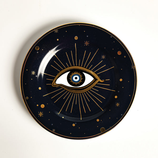 Evil Eye Printed Round Snack Plate with 24k  Gold (Dia 8)