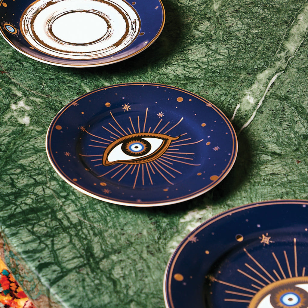 Evil Eye Printed Round Snack Plate with 24k  Gold (Dia 8)