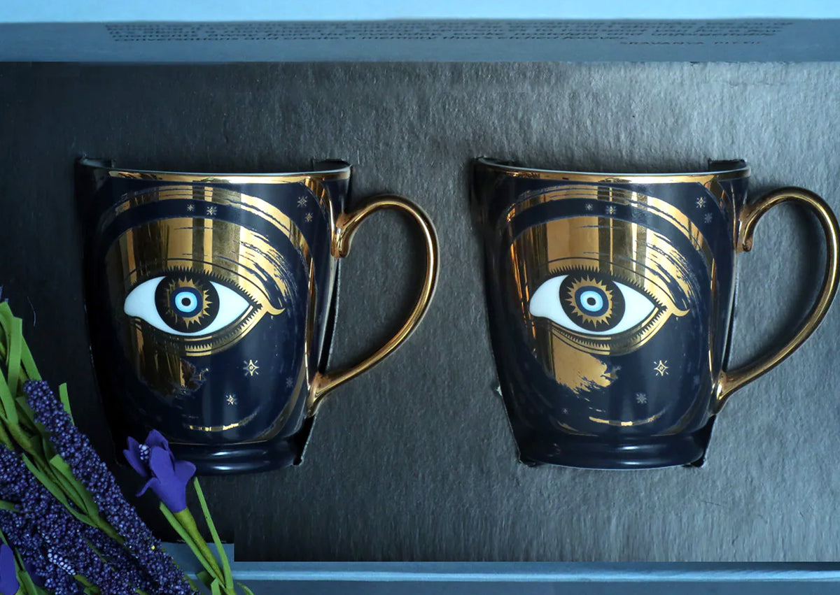 Coffret cadeau de 2 tasses à café motif « mauvais œil »