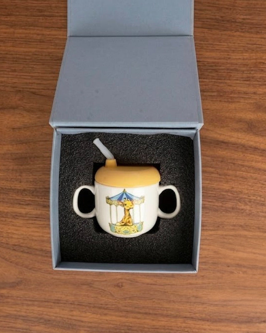 Children's Sippy cup- Giraffe with peach lid
