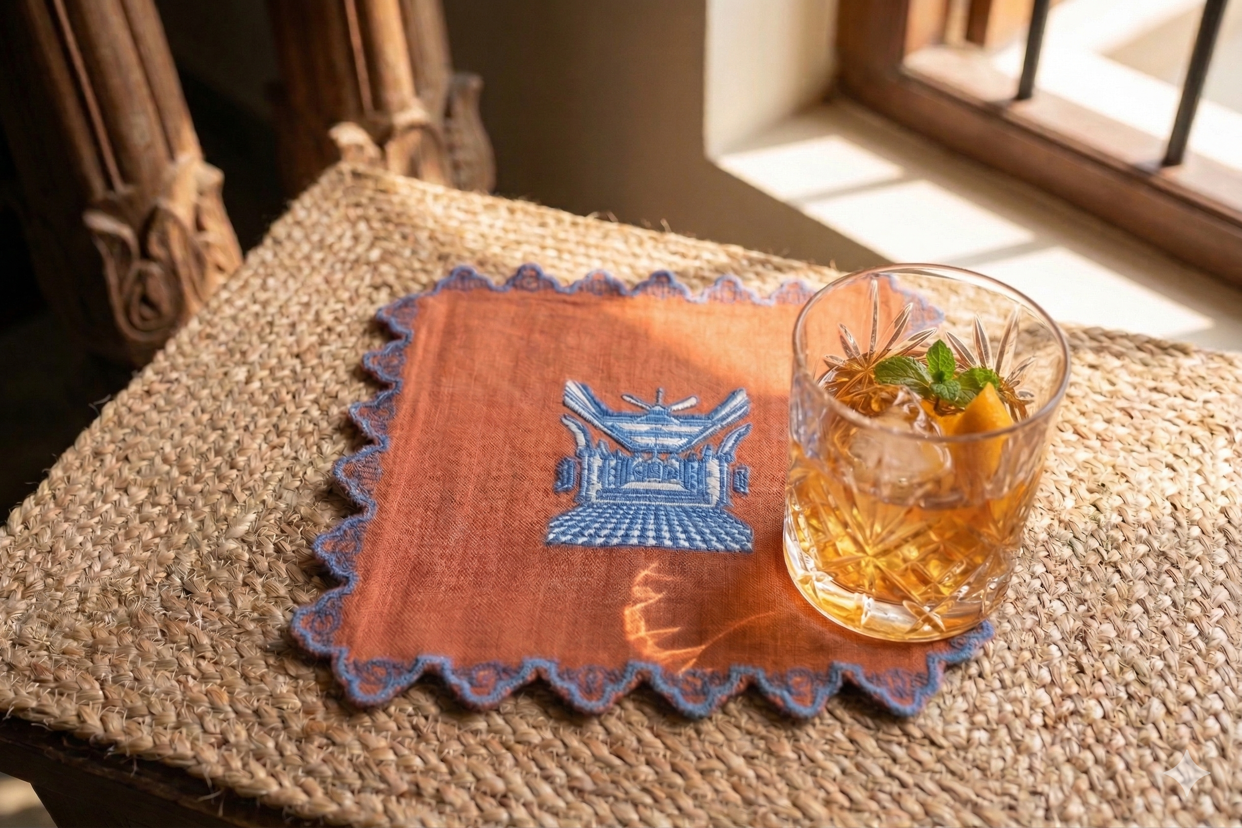 Chettinad cocktail napkin- Maroon & Teal Blue