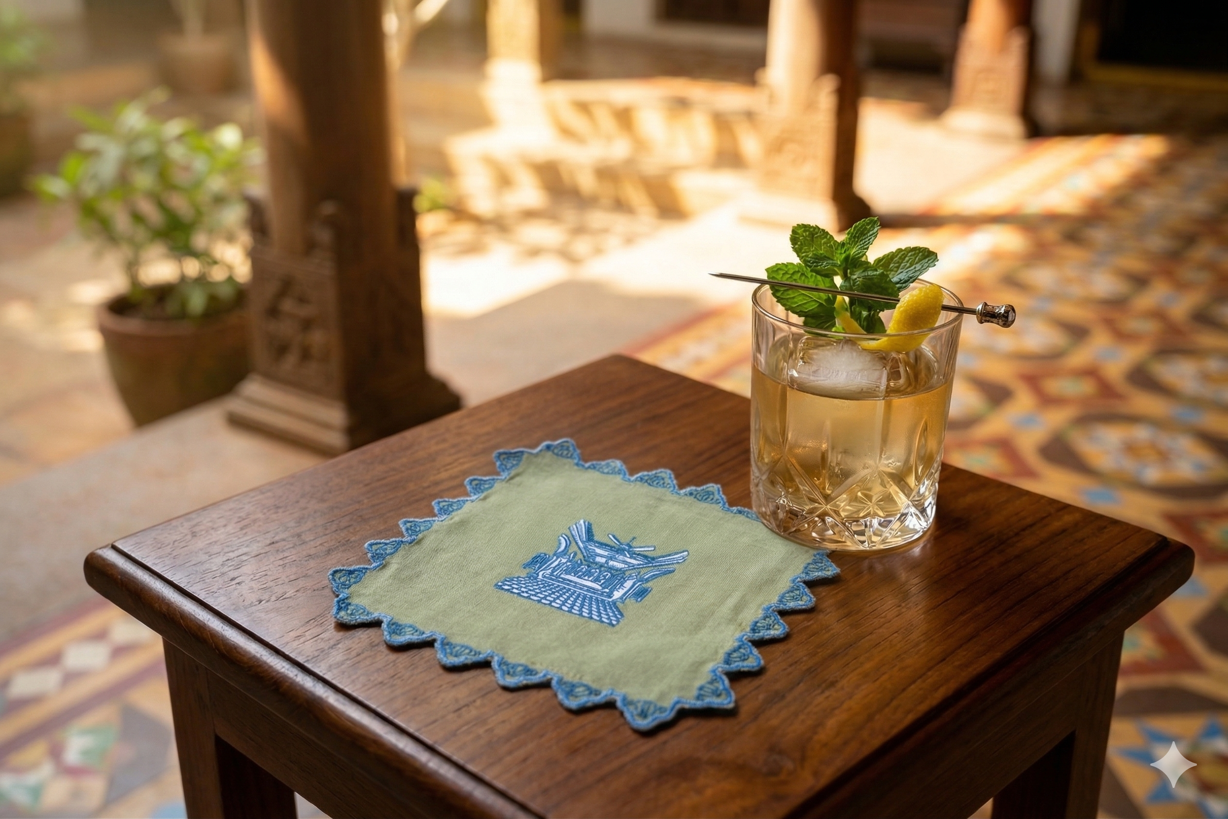 Chettinad cocktail napkin- Green & Teal Blue