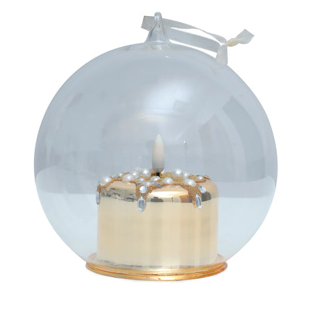 Glass Ball Ornament With Gold Candle Light Inside