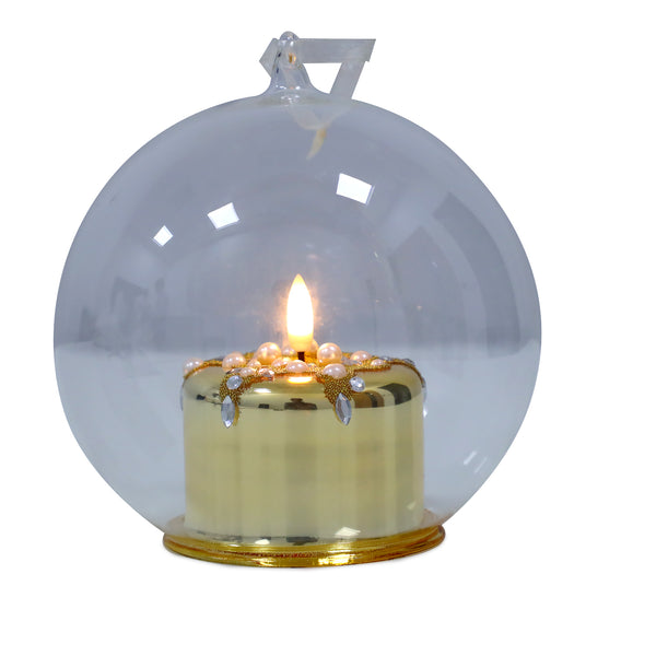 Glass Ball Ornament With Gold Candle Light Inside