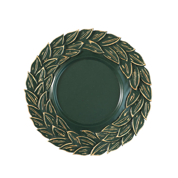 Bella Wooden Engraved Green Leaf Charger Plate (Dia 13)