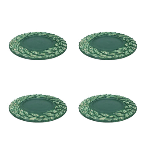 Bella Wooden Engraved Green Leaf Charger Plate (Dia 13 - Set of 4)