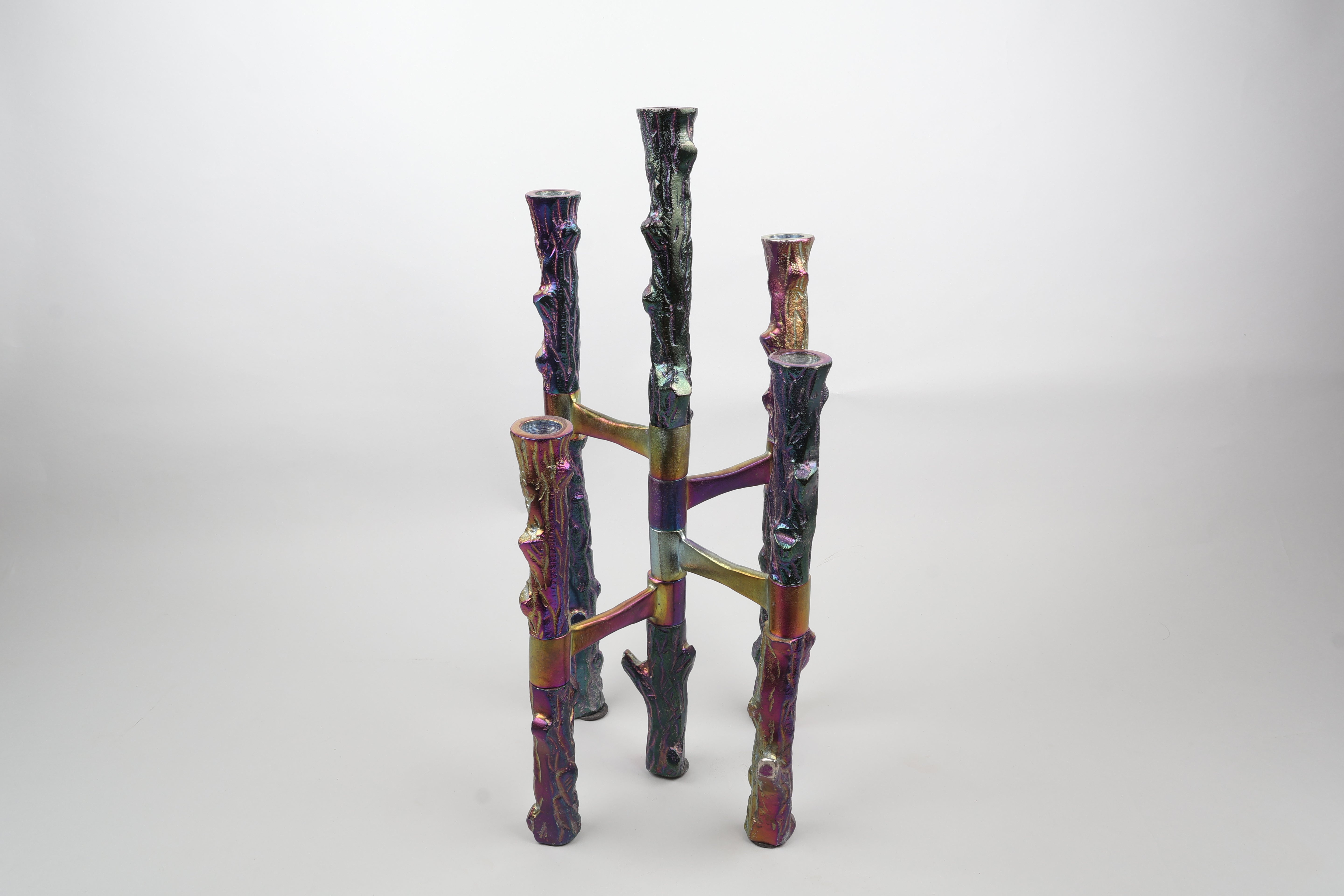 Mexican Iridescent Metal 5 Candle Stand