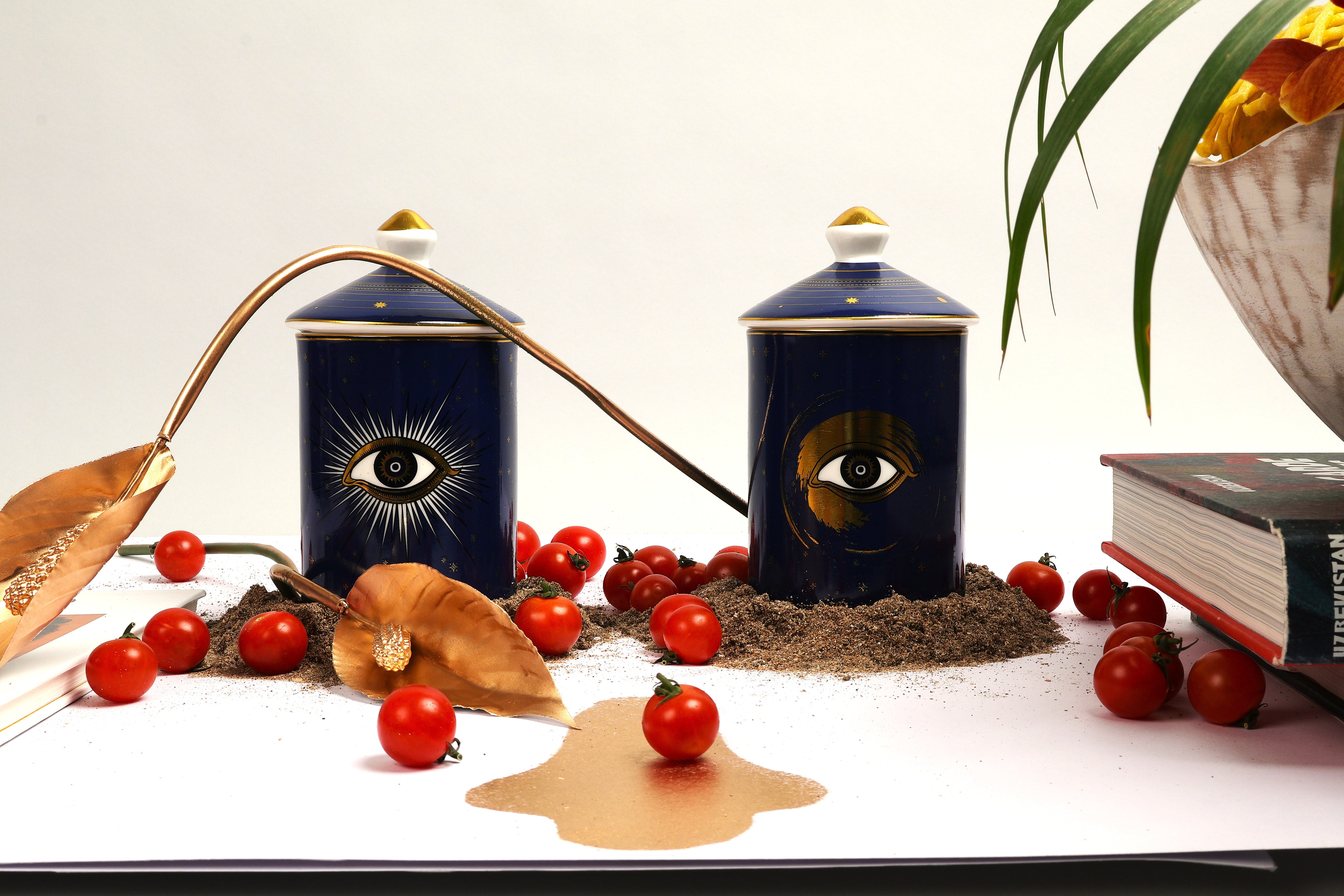 Evil Eye Candleholders- Dark blue Set of 2