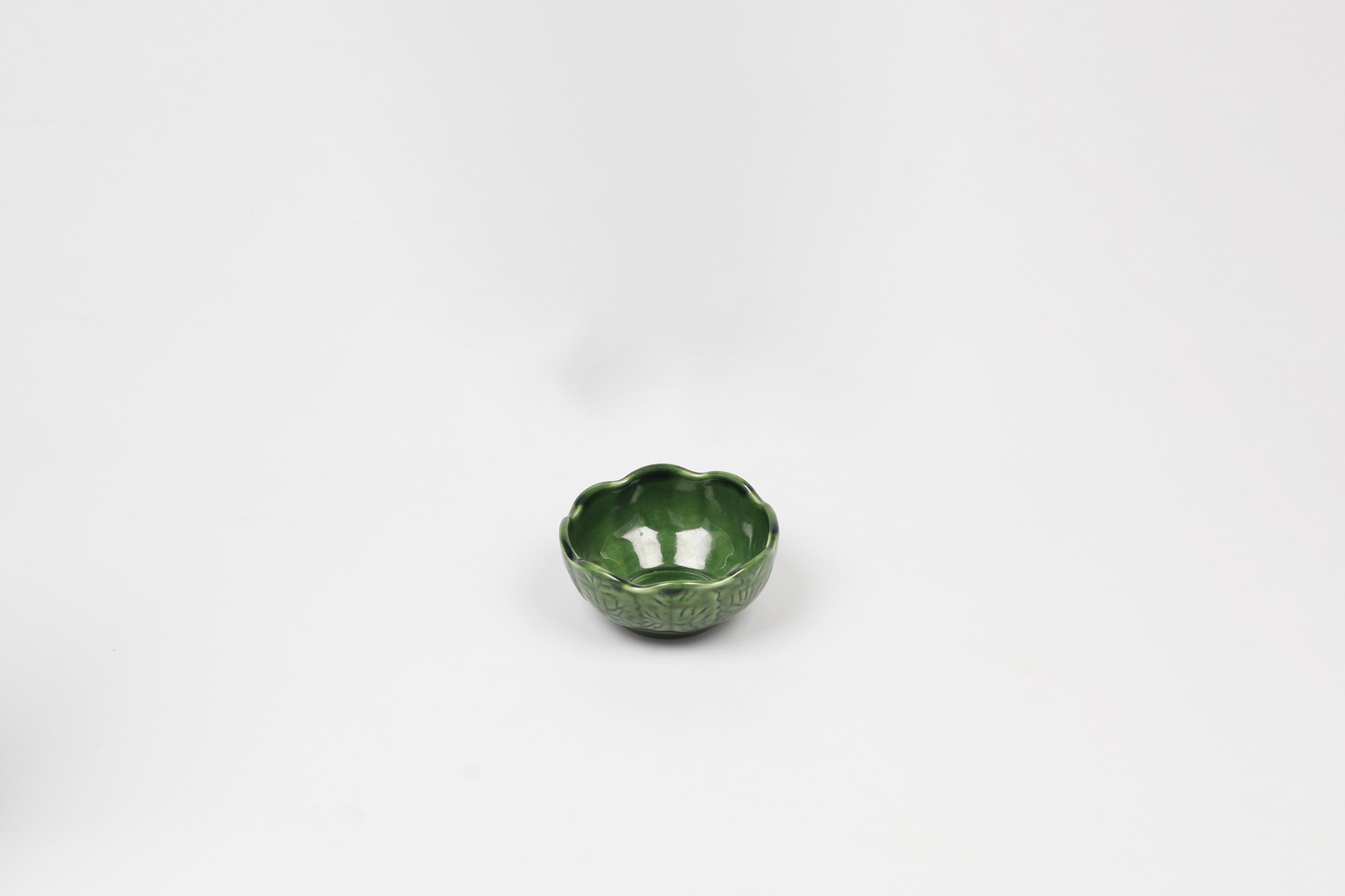 Mexican clay green side katori 4"