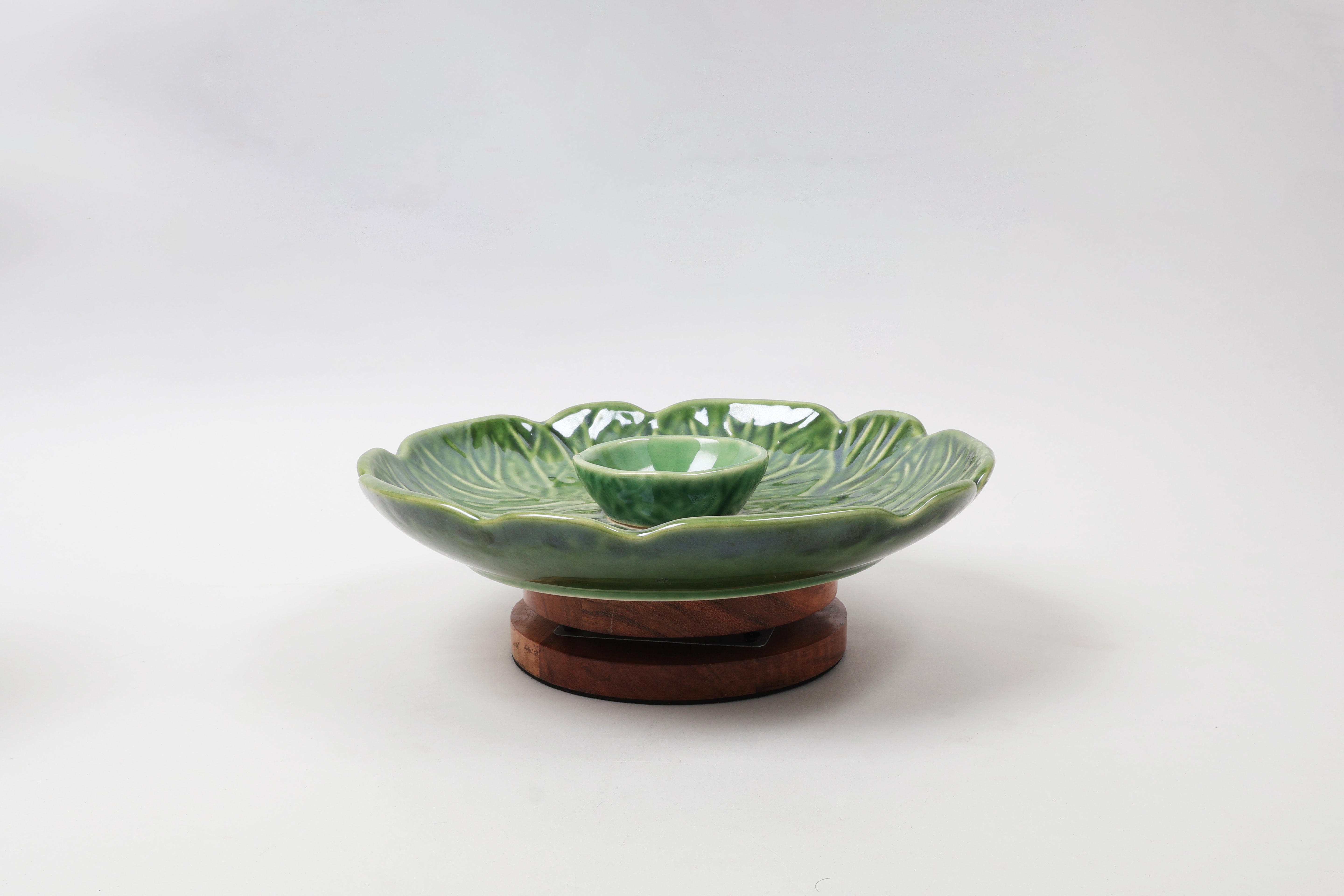 Mexican Clay Green Serving Dish with Rotating Base