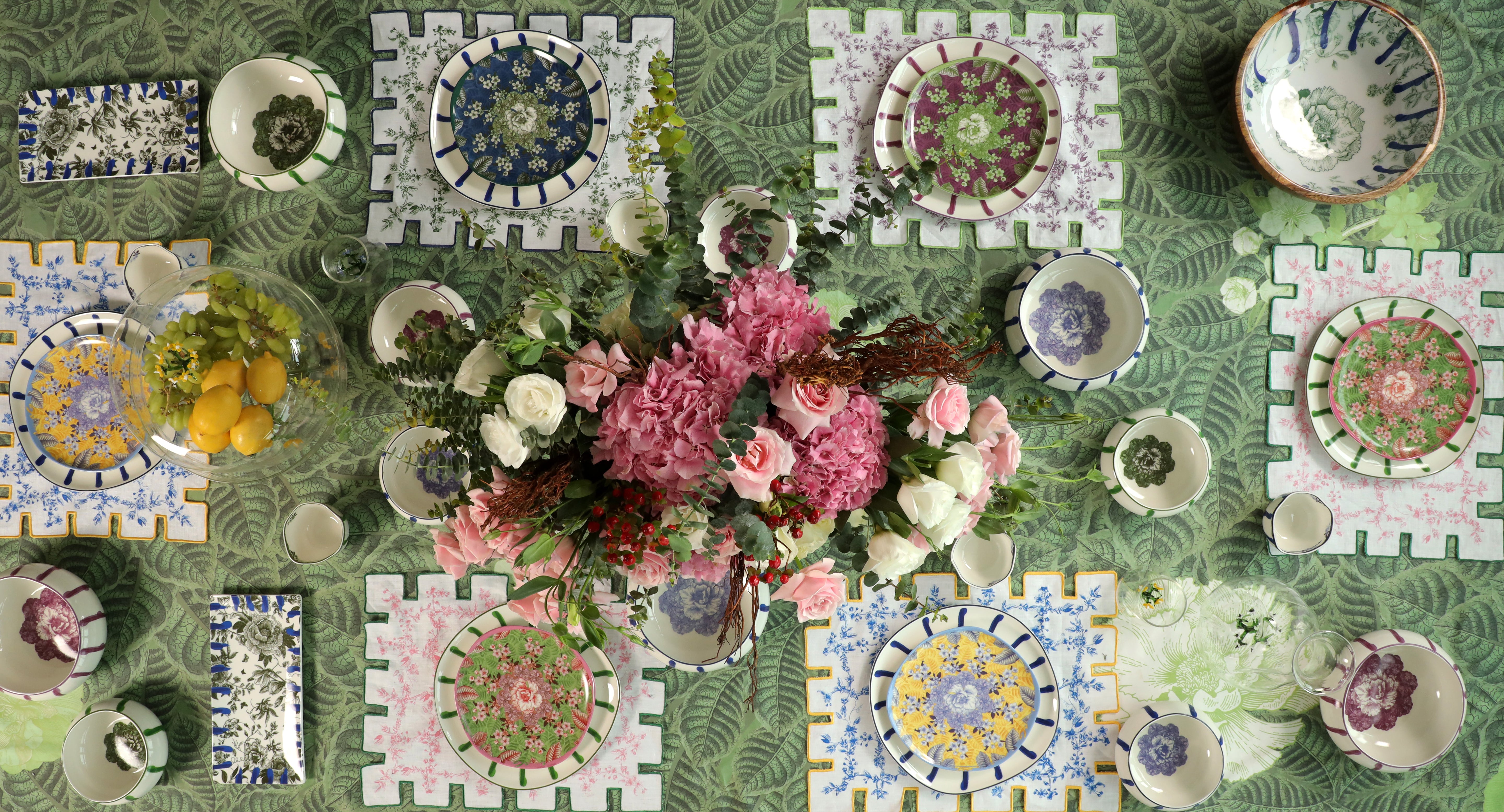 Jardin Linen Placemat- Blue & Green