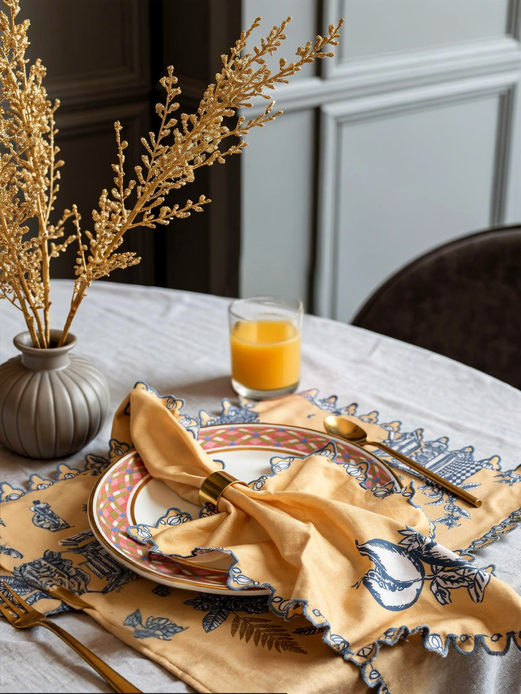 Chettinad Table Napkin- Taupe & Teal Blue