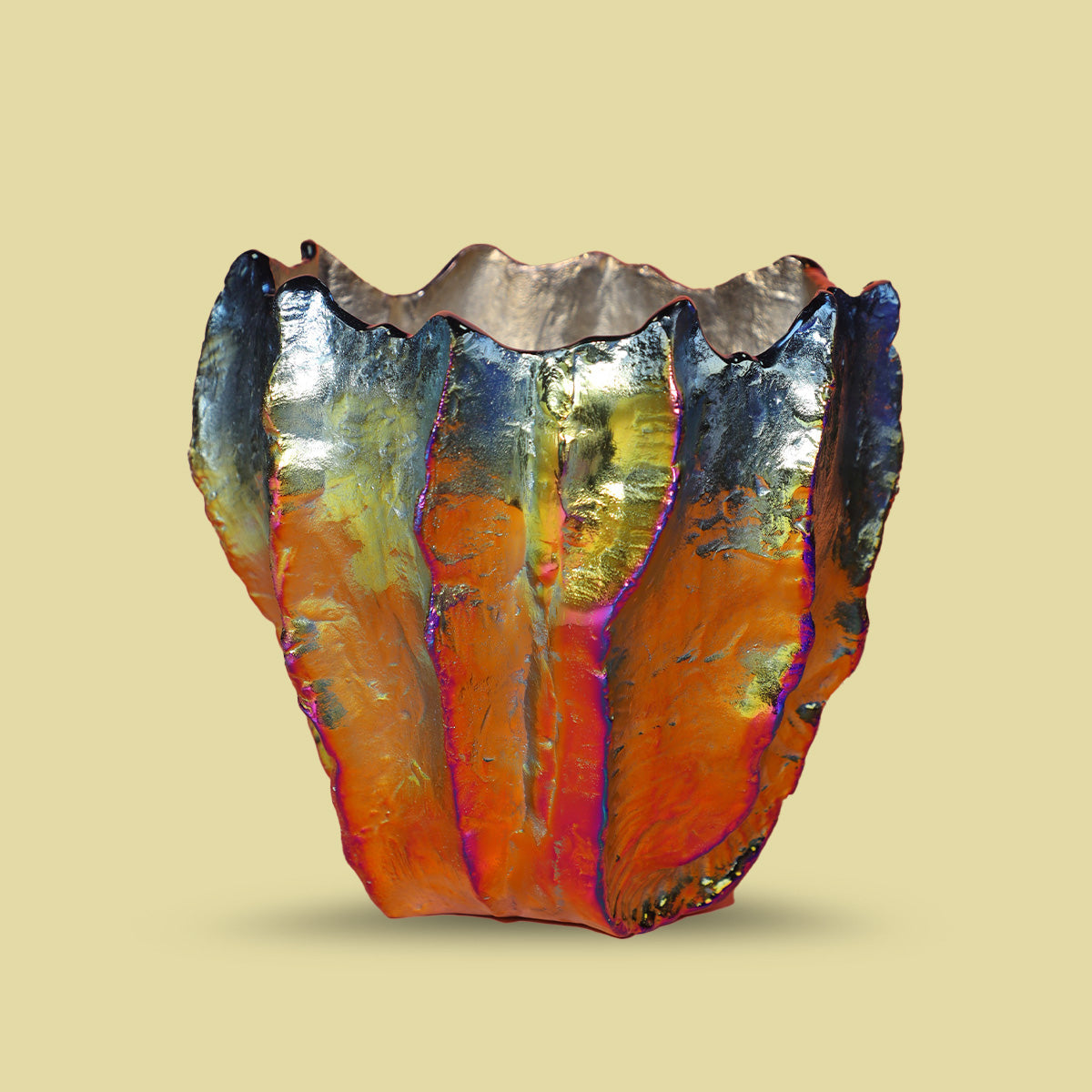 Mexican Iridescent Metal Chrome Finish Big Vase