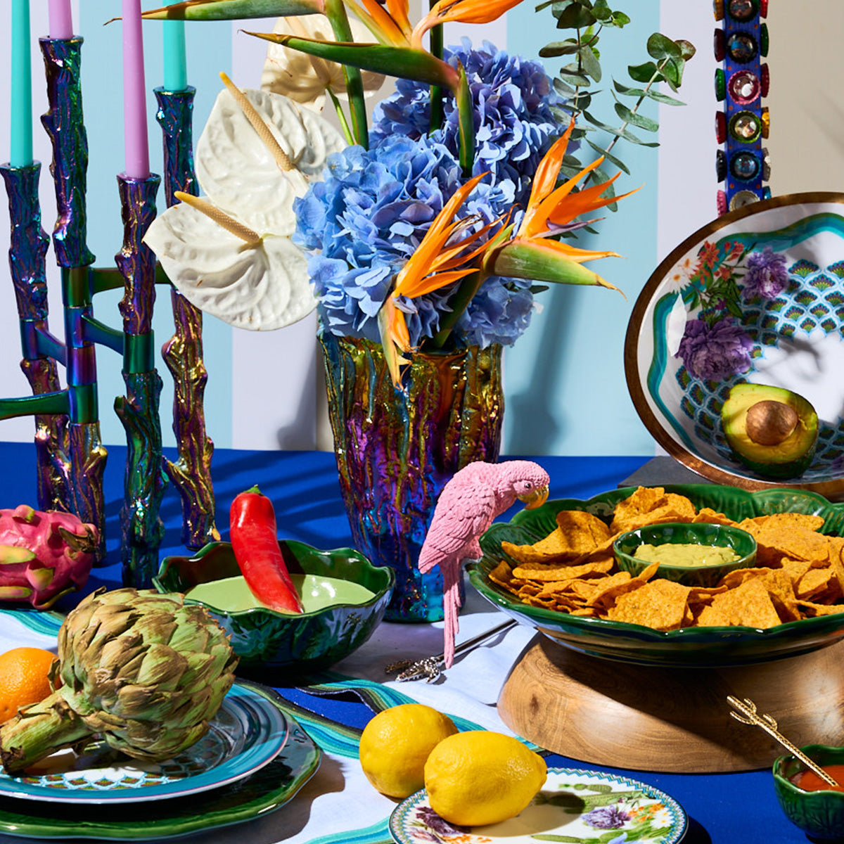 Mexican Iridescent Metal Chrome Finish Tall Vase