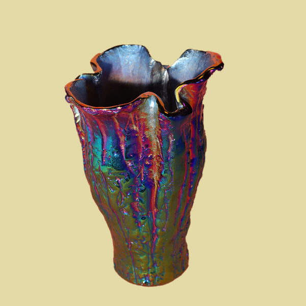 Mexican Iridescent Metal Chrome Finish Tall Vase (Dia 7