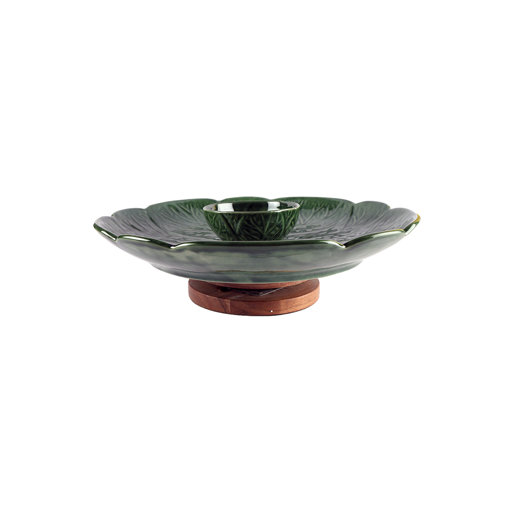 Mexican Clay Green Serving Dish with Rotating Base