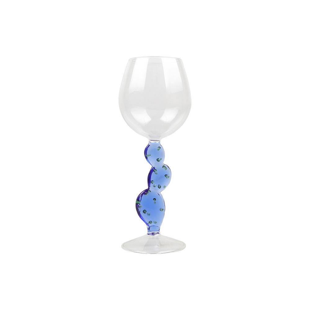 Mexican Wine Glass with Blue Cactus