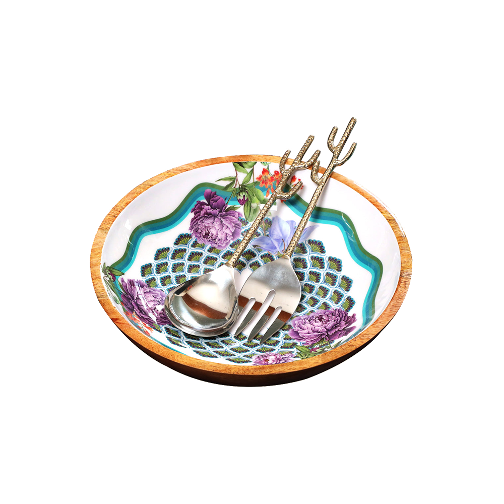 Mexican Wooden Salad Bowl with spoon & fork