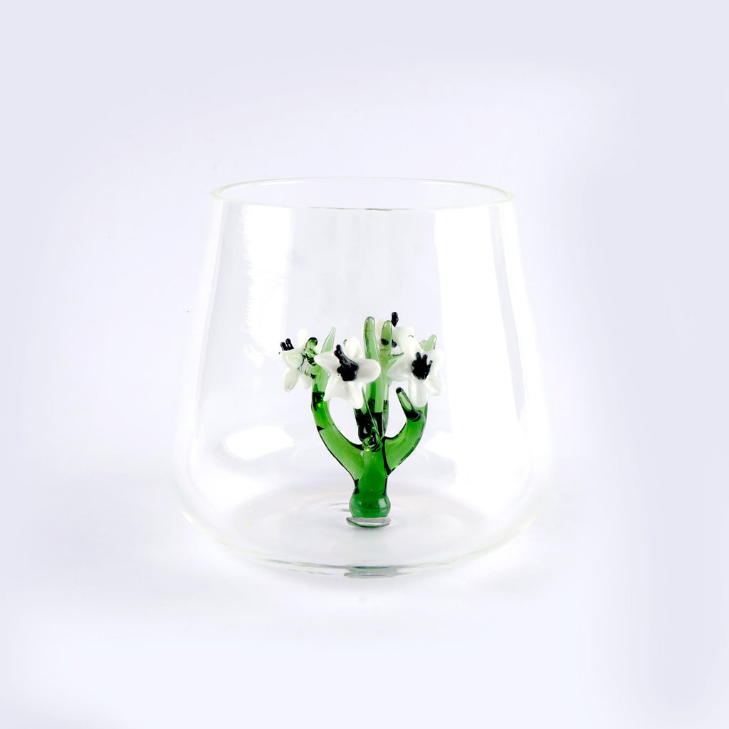 Drinking Glass Tumbler with White Flower Inside (300ML)