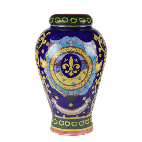 Bella Handpainted Ceramic Amalfi Lemoncino Vase - blue (Ht 16.5)