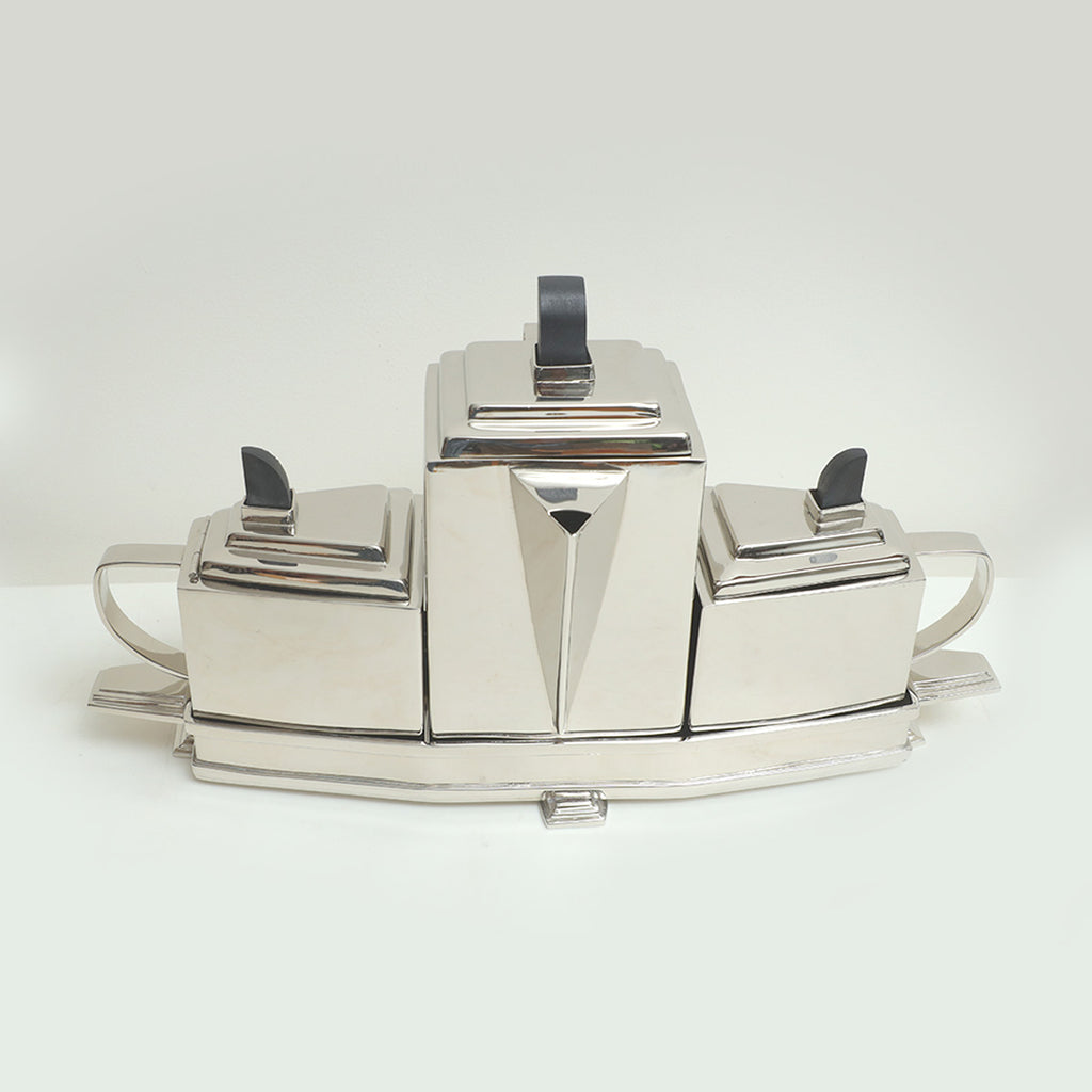 Geometric Tea Set With Tray (Nickel Finish)