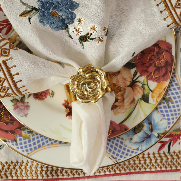 Victorian Romance Metal Golden Flower Napkin Ring (Dia 1.5 - Set of 4)