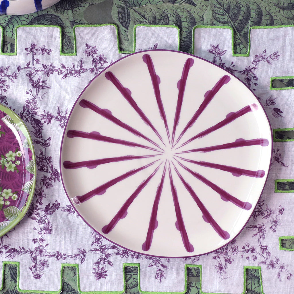 Jardin Stripes Printed Purple Dinner Plate (Dia 10')