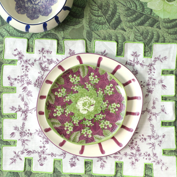Jardin Stripes Printed Purple Dinner Plate (Dia 10')