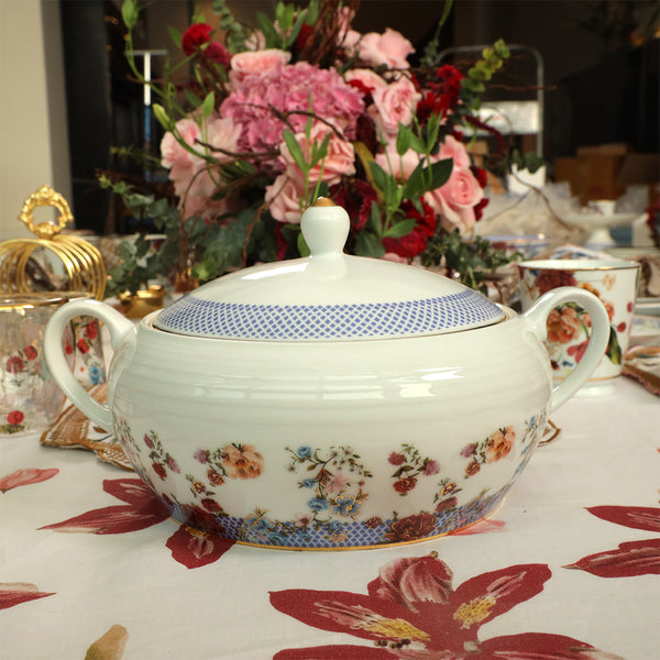 Victorian Romance Floral Printed Rice Dish with 24K Gold  Rim (dia 13”)