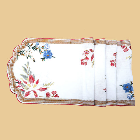 Victorian Romance Embroidered 100% Pure Linen Runner (14"x58")