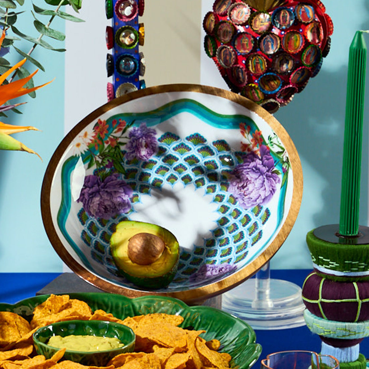 Mexican Wooden Salad Bowl with spoon & fork