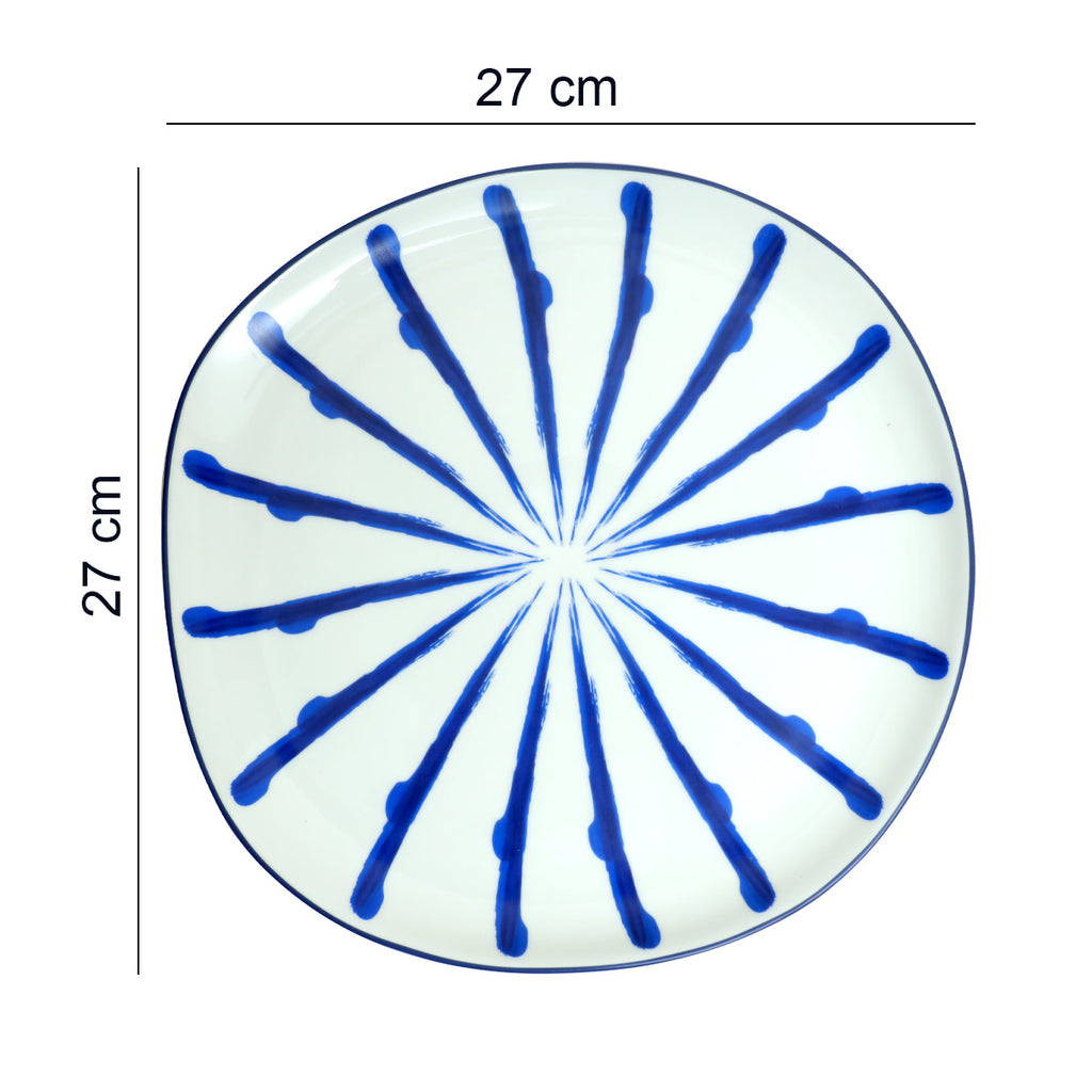 Jardin Stripes Printed Blue Dinner Plate (Dia 10')