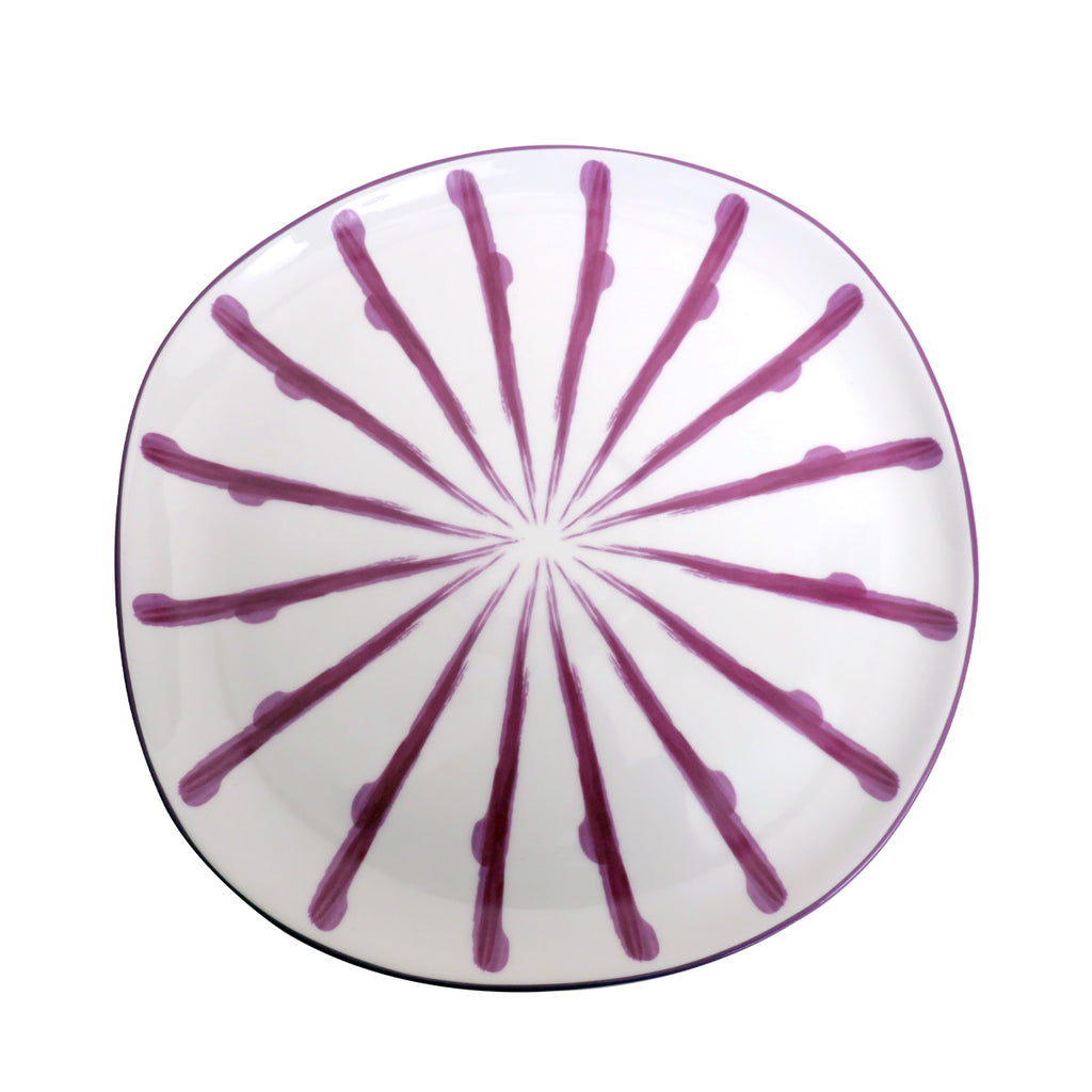 Jardin Stripes Printed Purple Dinner Plate (Dia 10')