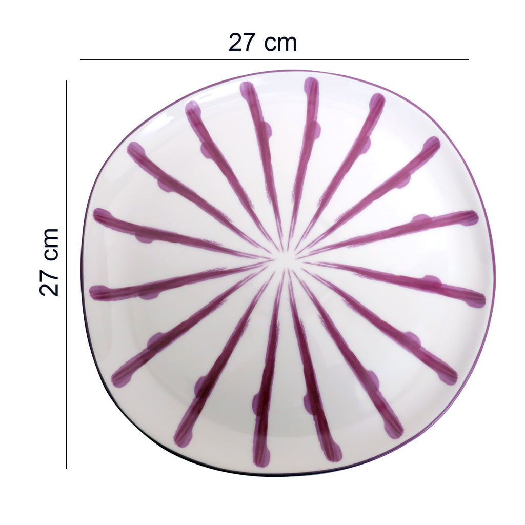 Jardin Stripes Printed Purple Dinner Plate (Dia 10')