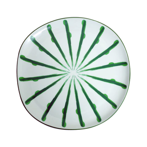 Jardin Stripes Printed Green Dinner Plate (Dia 10')
