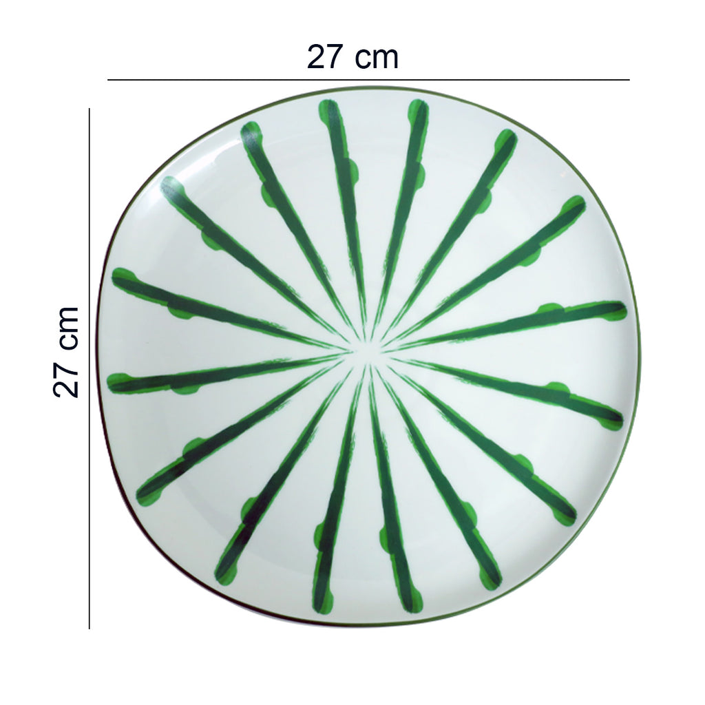Jardin Stripes Printed Green Dinner Plate (Dia 10')