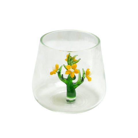 Drinking Glass Tumbler with Flower Inside Yellow (300ML)