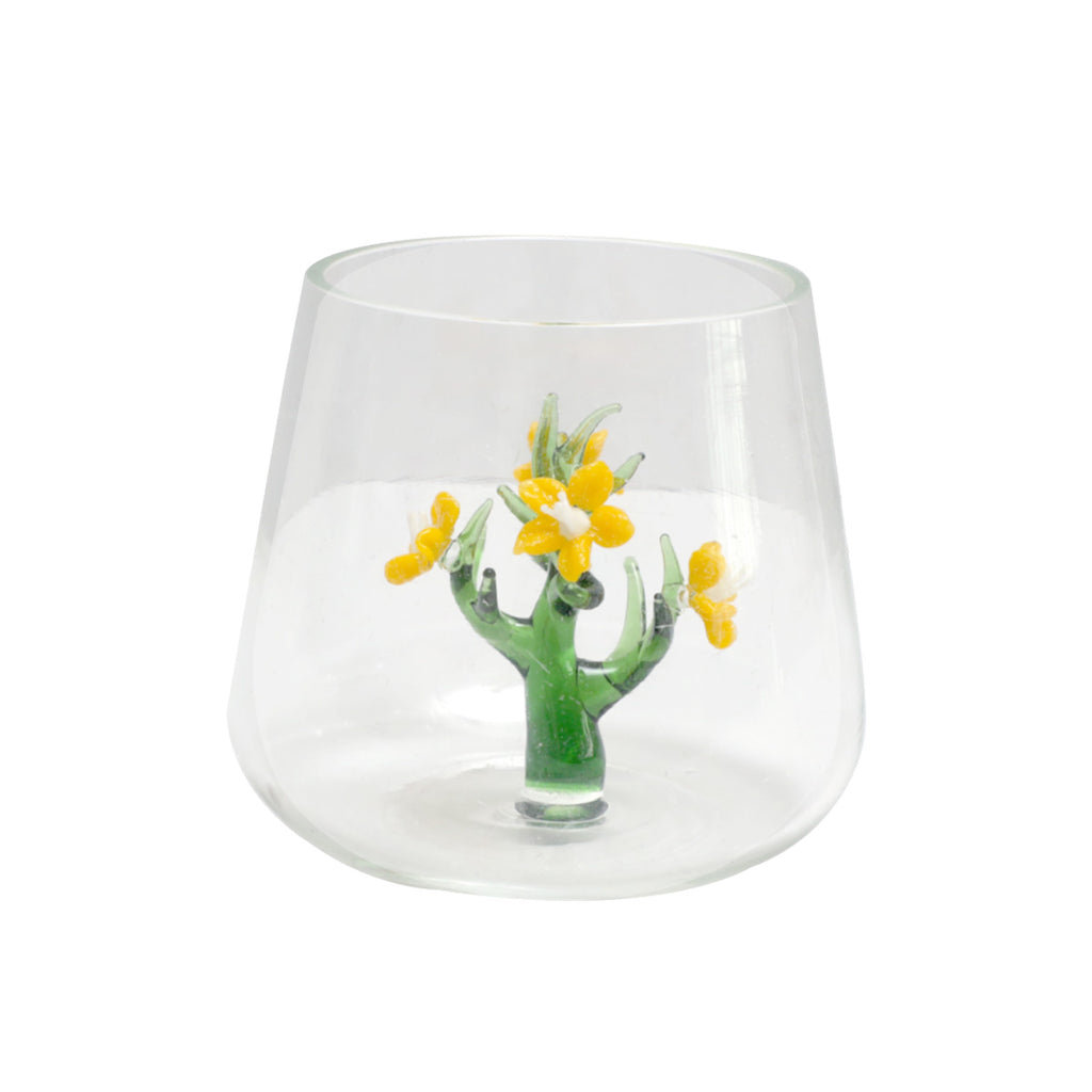 Drinking Glass Tumbler with Flower Inside Yellow (300ML)