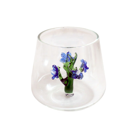 Drinking Glass Tumbler with Flower Inside Blue (300ML)