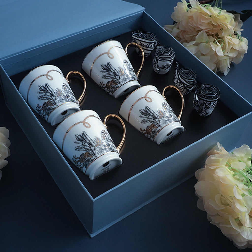 Safari Gift Set of Coffee Mug with 24K Gold Printed Design and Cocktail Napkins