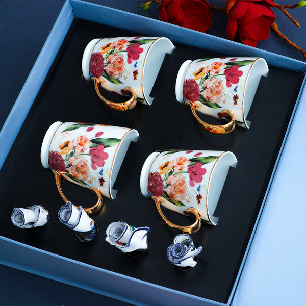 Victorian Romance Gift Set of Coffee Mug with 24K Gold Floral Printed Design and Cocktail Napkins
