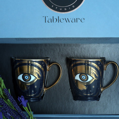 Evil Eye Gift Set of Coffee Mug with 24K Gold Printed Design