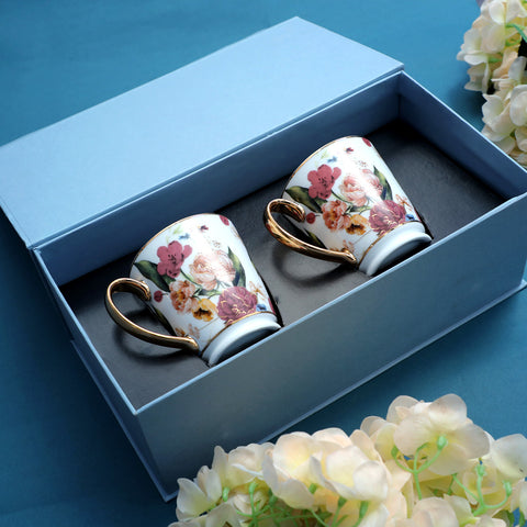 Victorian Romance Gift Set of Coffee Mug with 24K Gold Floral Printed Design